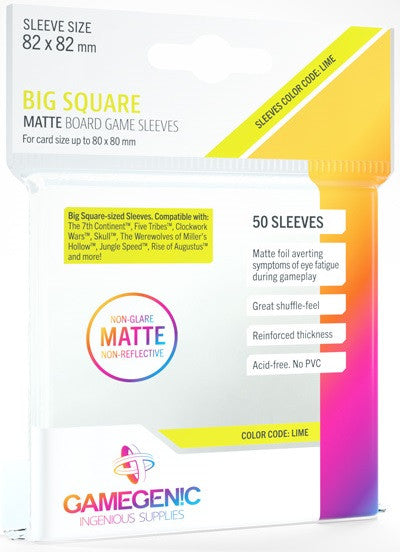 Gamegenic Matte Board Game Sleeves - Size Code LIME - Big Square Sized/Werewolves/Jungle Speed (82mm x 82mm) (50 Sleeves Per Pack)