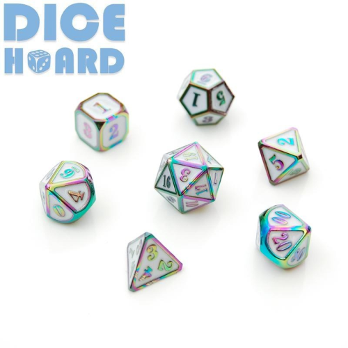 Dice Hoard Metal Mini Set 15 (Rainbow/White)