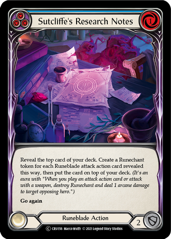 Sutcliffe's Research Notes (Blue) (Rainbow Foil) [CRU156-RF] Unlimited Rainbow Foil