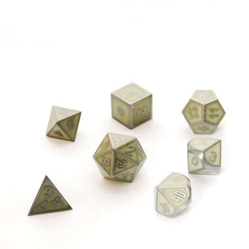 Dice Hoard Regular Metal Set 14 (Silver/Lime Green) - Glow in the dark!