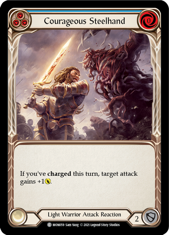 Courageous Steelhand (Blue) (Rainbow Foil) [MON059-RF] 1st Edition Rainbow Foil