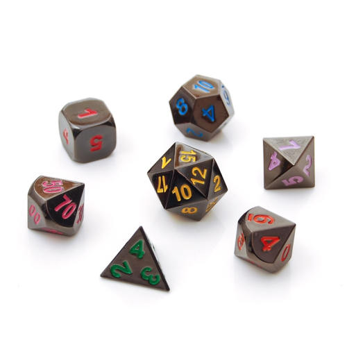 Dice Hoard Regular Metal Set 41 (Dark Chrome - Rainbow numbered)