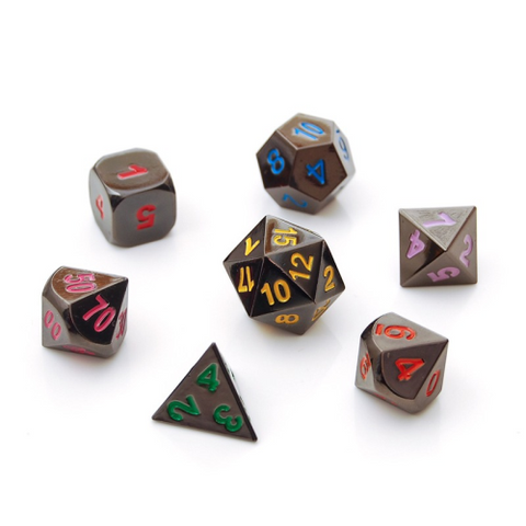 Dice Hoard Regular Metal Set 41 (Dark Chrome - Rainbow numbered)