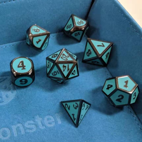 Dice Hoard Metal Premium Set 08 (Dark Chrome/Blue)